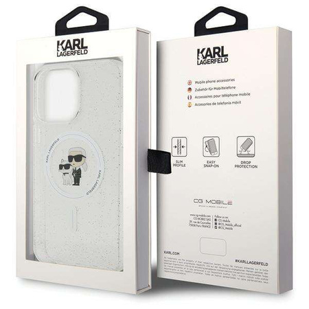 Karl Lagerfeld Karl&amp;Choupette Glitter MagSafe Hülle für iPhone 15 Pro Max – transparent