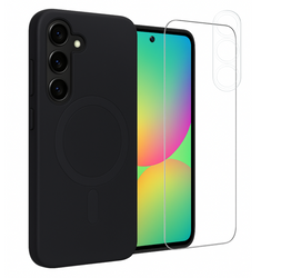 Etui do Samsung A55 MagSafe czarne + Szkło na ekran + Szkło na aparat