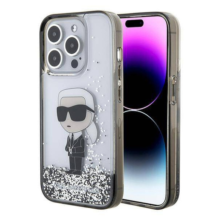 Karl Lagerfeld Liquid Glitter Ikonik Hülle für iPhone 15 Pro – transparent