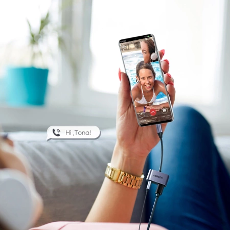 Ugreen adapter przejściówka rozdzielacz słuchawkowy USB Typ C - USB Typ C / 3,5 mm mini jack 1,5A szary (50596)