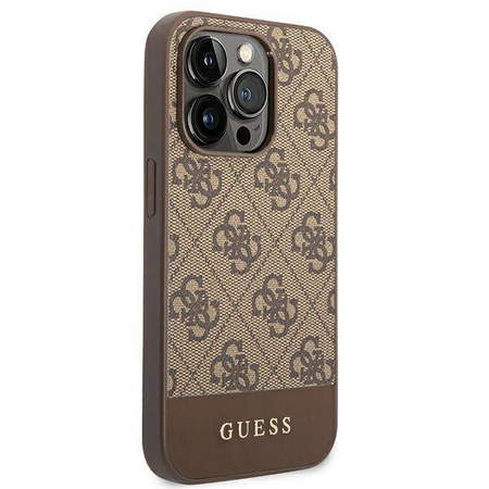 Guess 4G Bottom Stripe Metal Logo Collection - Etui iPhone 14 Pro Max (brązowy)