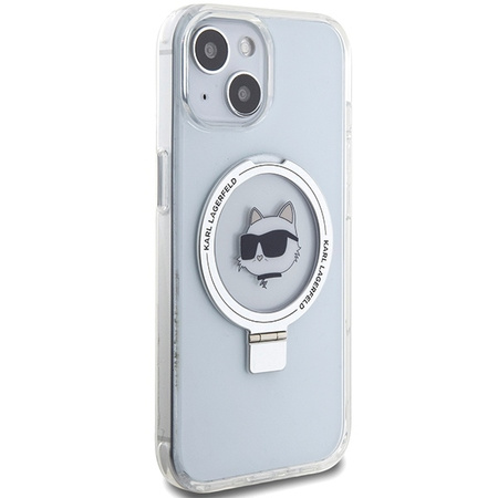Etui Karl Lagerfeld Ring Stand Choupette Head MagSafe do iPhone 15 - białe