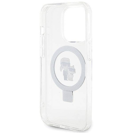Original Handyhülle IPHONE 13 PRO Karl Lagerfeld Hardcase Ring Stand Karl&Choupettte MagSafe (KLHMP13LHMRSKCH) weiß