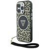 Oryginalne Etui IPHONE 16 PRO Guess HC IML Leopard Triangle Cord Strap brązowe