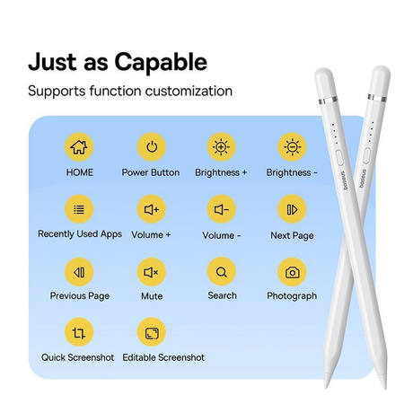 Baseus Smooth Writing 2 Stylus mit aktiver Spitze für iPad + USB-A – Lightning Kabel und austauschbare Spitze – Weiß