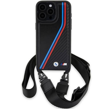 BMW M Edition Carbon Tricolor Lines & Strap Hülle für iPhone 15 Pro – Schwarz