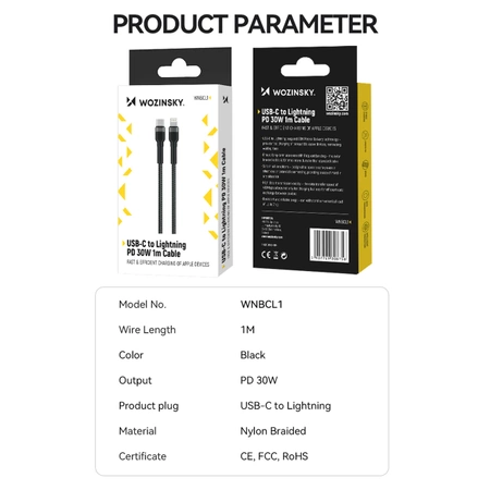 Wozinsky WNBCL1 Lightning / USB-C PD 30W Kabel 1 m - Schwarz