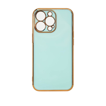 Lighting Color Case for iPhone 12 Pro Max, gel cover with a gold frame, mint