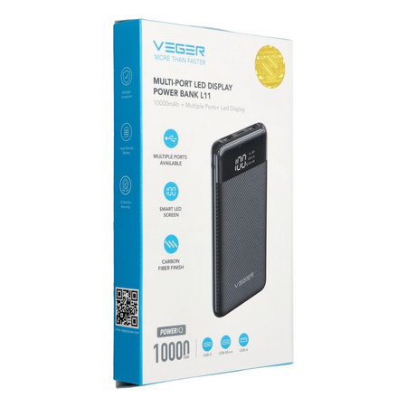 Bateria zewnętrzna (Powerbank) VEGER L11 - 10 000mAh LCD czarny (W1087)