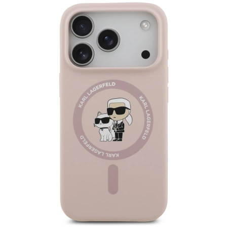 Etui Karl Lagerfeld Silicone Karl&Choupette Ring MagSafe do iPhone 17 Pro - różowe