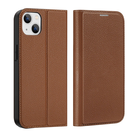 Dux Ducis Skin X2 case for iPhone 14 Plus case with magnetic flap brown