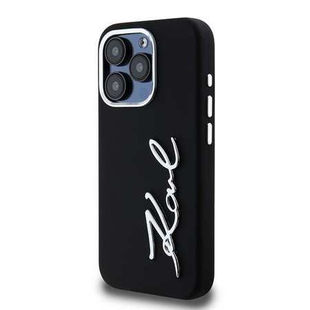 Oryginalne Etui IPHONE 15 PRO MAX Karl Lagerfeld Silicone Metal Script Logo czarne