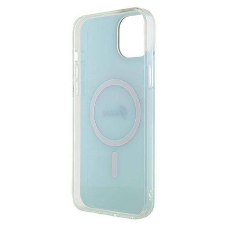Oryginalne Etui APPLE IPHONE 15 PLUS Guess Hardcase IML Iridescent MagSafe (GUHMP15MHITSQ) turkusowe