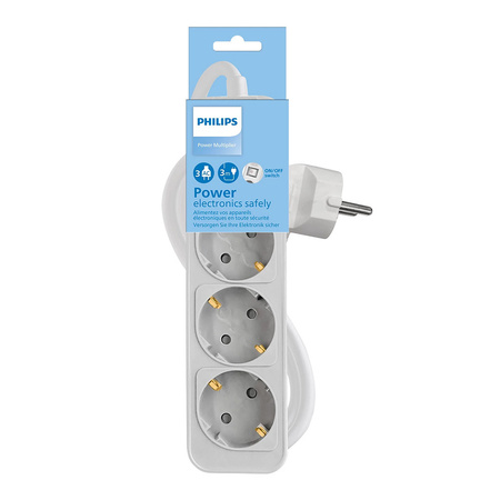 Przedłużacz sieciowy PHILIPS listwa zasilająca 3 gniazda Schuko 1,5m 10A biała