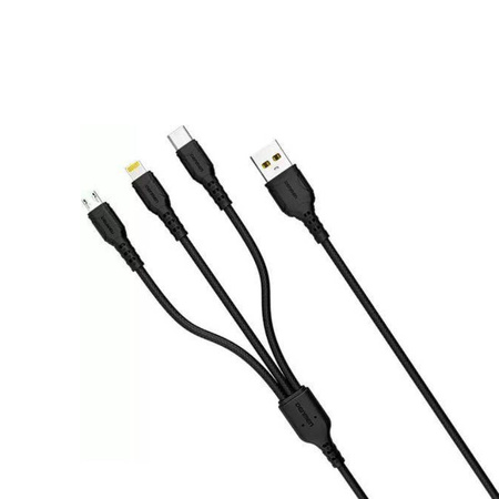 Kabel 3w1 1m USB - Micro USB + Lightning + USB-C Denmen D05E czarny