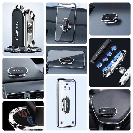 Wozinsky samoprzylepny magnetyczny uchwyt samochodowy 360 na deskę rozdzielczą srebrny (WMH-06)