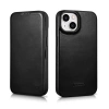 iCarer CE Oil Wax Premium Leather Folio Case skórzane etui iPhone 14 Plus z klapką magnetyczne MagSafe czarny (AKI14220707-BK)
