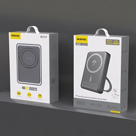 Dudao K28 10000mAh PD 22.5W MagSafe Powerbank with Metal Case and Ring Stand - Gray