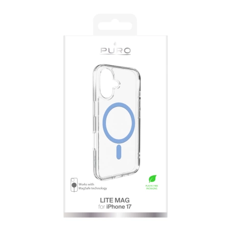Puro Lite Mag TPU+PC Hülle kompatibel mit MagSafe für iPhone 17 - Transparent mit blauem Ring