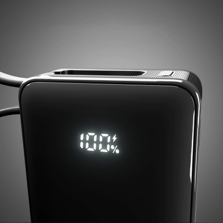 Powerbank SBS 10000 mAh 20W mit integriertem USB-C-Kabel und Digitalanzeige - schwarz