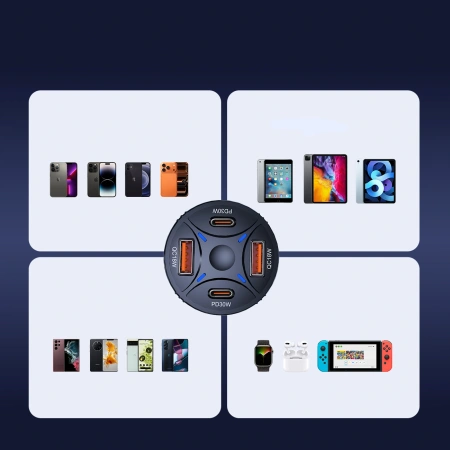 Ładowarka samochodowa Wozinsky WLS-04 2xUSB-C 2xUSB-A - czarna