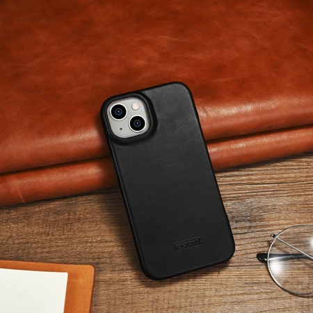 iCarer CE Oil Wax Premium Leather Folio Case skórzane etui iPhone 14 Plus z klapką magnetyczne MagSafe czarny (AKI14220707-BK)