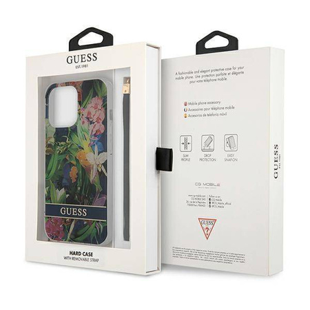 Etui IPHONE 13 PRO MAX Guess Hardcase Flower Strap (GUHCP13XHFLSB) niebieskie