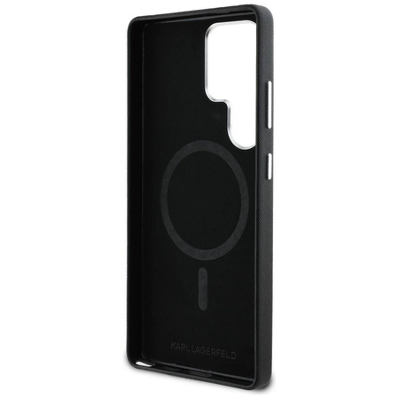 Original Case SAMSUNG GALAXY S25 ULTRA Karl Lagerfeld Saffiano Full Wrapped Elongated Metal Logo MagSafe black