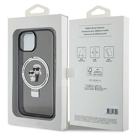 Original Case IPHONE 13 / 14 / 15 Karl Lagerfeld Hardcase Ring Stand Karl&Choupettte MagSafe (KLHMP14SHMRSKCK) black