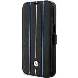 Original Handyhülle IPHONE 14 PRO BMW Bookcase Leather Stamp Blue Lines (BMBKP14L22RVSK) schwarz