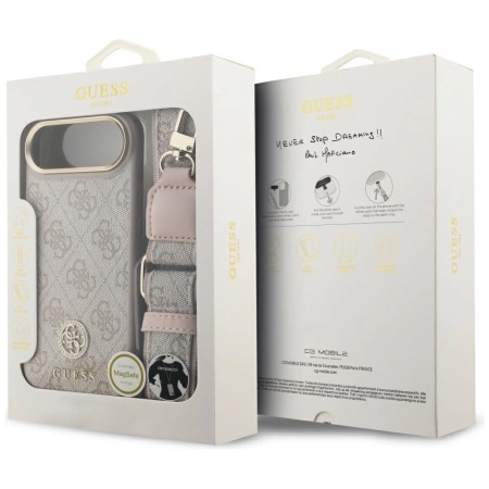 Etui Guess 4G Strass Logo & Big Strap Metal Buttons MagSafe na iPhone Air - różowe