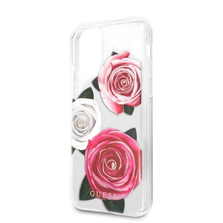 Original Handyhülle IPHONE 11 PRO Guess Hardcase Flower Desire Pink & White Rose transparent