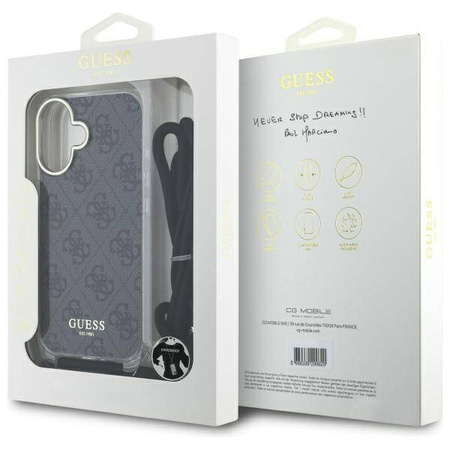 Original Case IPHONE 16 Guess Hardcase Crossbody Cord 4G Print (GUHCP16SHC4SEK) black