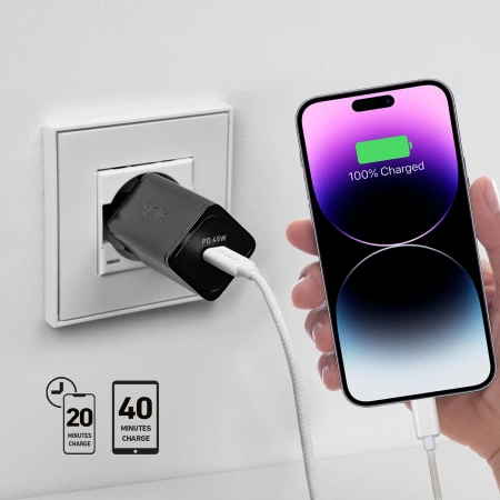 SBS TETRGAN1C45W 45-W-GaN-USB-C-Wandladegerät mit Power Delivery – Schwarz