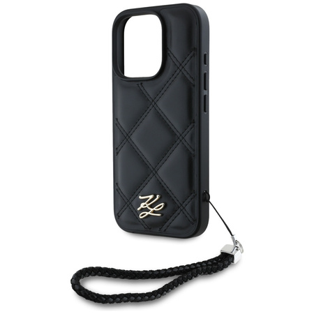 Oryginalne Etui IPHONE 16 PRO MAX Karl Lagerfeld Quilted Initial Logo & Chain Strap czarne