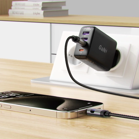 Acefast C15-04 USB-C - USB-C-Kabel mit Display 480Mb/s 66W 1,2m - Schwarz