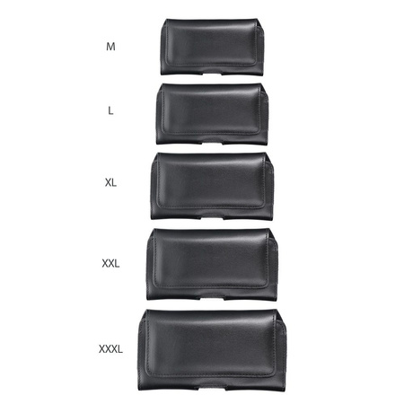 Skórzana uniwersalna kabura pozioma do paska - ROYAL / czarny - Rozmiar 2XL - do SAMSUNG A21s / S20 ULTRA / S21 ULTRA / A70 / A71 / XIAOMI REDMI 9 / HUAWEI P SMART PRO
