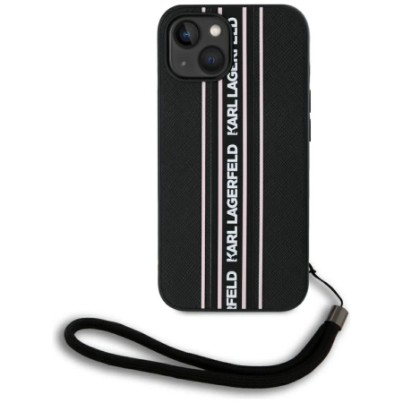 Karl Lagerfeld Saffiano Athleisure Stripes Cord iPhone 15 Hülle - Rosa