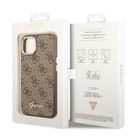 Oryginalne Etui IPHONE 14 Guess Hard Case 4G Vintage Gold Logo (GUHCP14SHG4SHW) brązowe