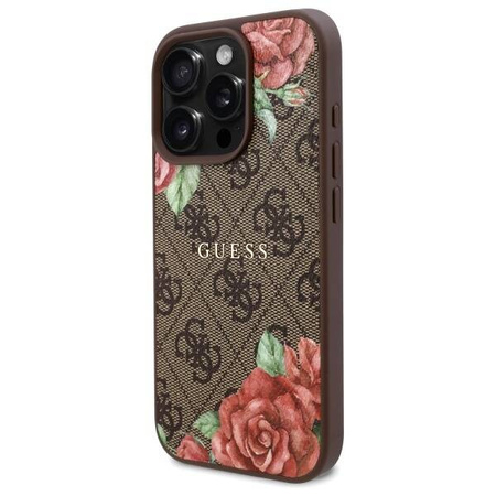 Oryginalne Etui IPHONE 16 PRO Guess Hardcase 4G Flowers Print MagSafe (GUHMP16LP4ROPEMCW) brązowe