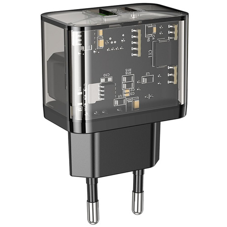 Ładowarka sieciowa do telefonu Hoco USB A + USB C QC3.0 PD 3A 20W N34 transparentna