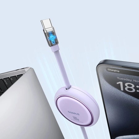 Baseus Free2Draw Mini USB-C – einziehbares USB-C-Kabel 100 W 1 m – Lila