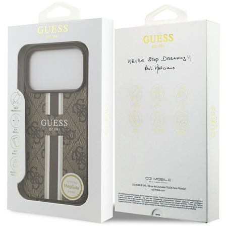 GUESS futerał do IPHONE 17 Pro kompatybilny z MagSafe GUHMP17LP4RPSW (4G Printed Stripes) brązowy
