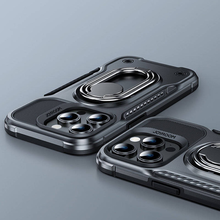 Joyroom Dual Hinge Case für iPhone 14 Pro gepanzerte Hülle mit Ständer und Ringhalter schwarz