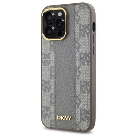 Original Handyhülle IPHONE 14 PRO MAX DKNY Hardcase Leather Checkered Mono Pattern MagSafe (DKHMP14XPCPVSLE) beige