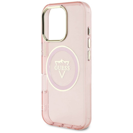 Original Handyhülle IPHONE 16 PRO MAX Guess IML Metal Mountain Logo MagSafe rosa
