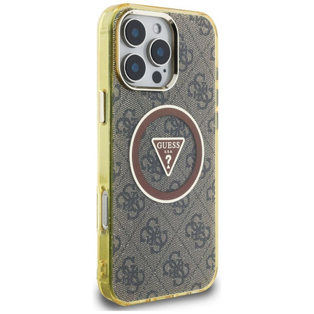 GUESS futerał do IPHONE 16 Pro Max kompatybilny z MagSafe GUHMP16XHG4PRTGW (IML Metal Glitter 4G Circle Triangle) brązowy