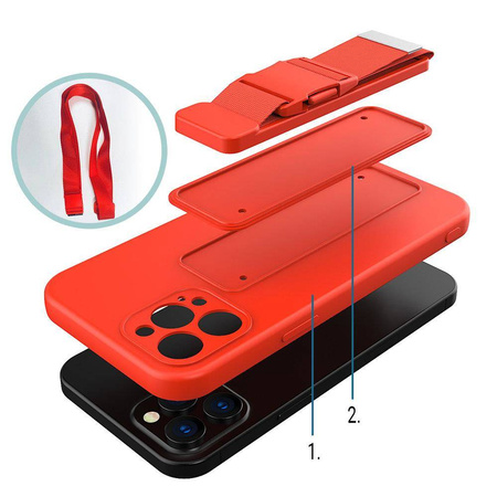 Rope case żelowe etui ze smyczą łańcuszkiem torebka smycz Samsung Galaxy A12 czerwony