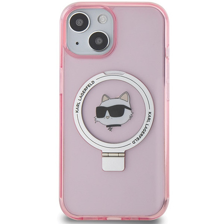 Karl Lagerfeld KLHMP15SHMRSCHP iPhone 15 6,1" rosa/rosa Hardcase Ringständer Choupette Head MagSafe