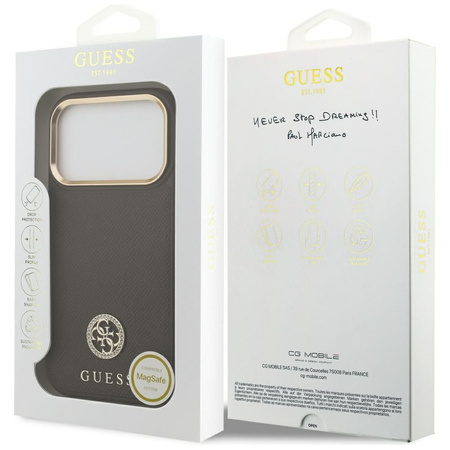GUESS futerał do IPHONE 17 Pro kompatybilny z MagSafe GUHMP17LPGCRMDEW (PU W/ Grained Strass Logo) brązowy